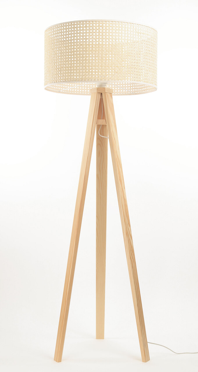 Natural boho style floor lamp with rattan cylinder-shaped lampshade on tripod - ROTANG - BPS Koncept image 3