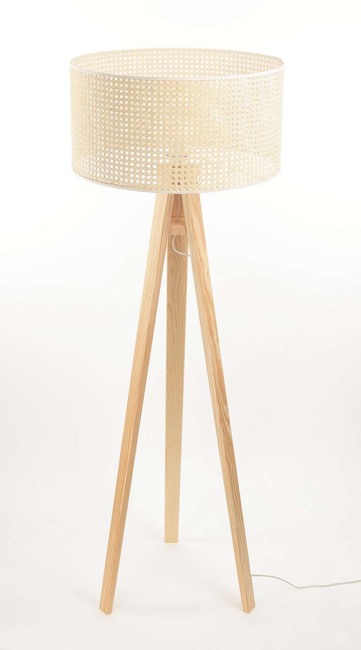 Natural boho style floor lamp with rattan cylinder-shaped lampshade on tripod - ROTANG - BPS Koncept image 4