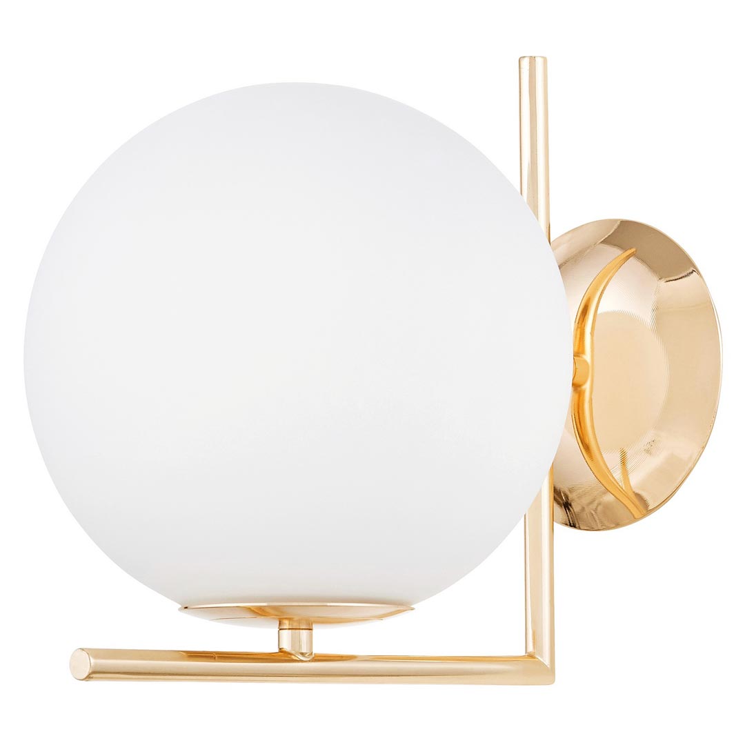 Moderní nástěnná lampa, svítidlo SORENTO D20 ve zlaté barvě, bílá skleněná koule - Lumina Deco obrázek 3
