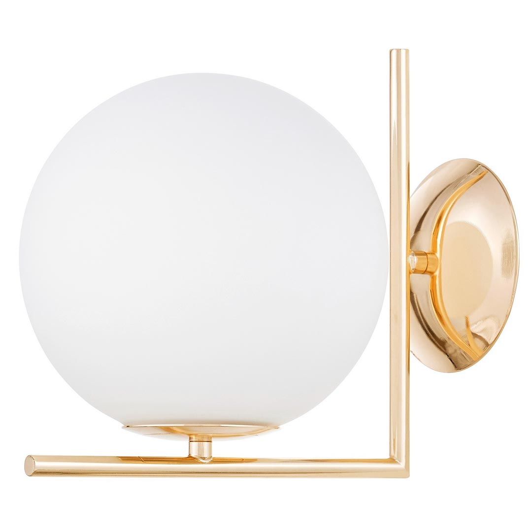 Moderní nástěnná lampa, svítidlo SORENTO D20 ve zlaté barvě, bílá skleněná koule - Lumina Deco obrázek 1