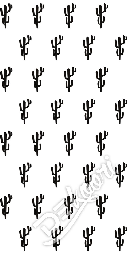 Bílá tapeta s černými 10 cm kaktusy, design, rostlinný motiv - Dekoori obrázek 3