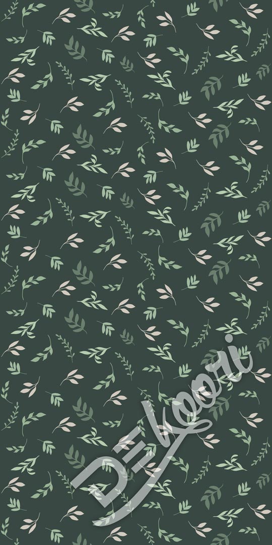 Tmavě zelená severská tapeta s drobnými lístky, jemnými větvičkami, křehkými rostlinami - Dekoori obrázek 3