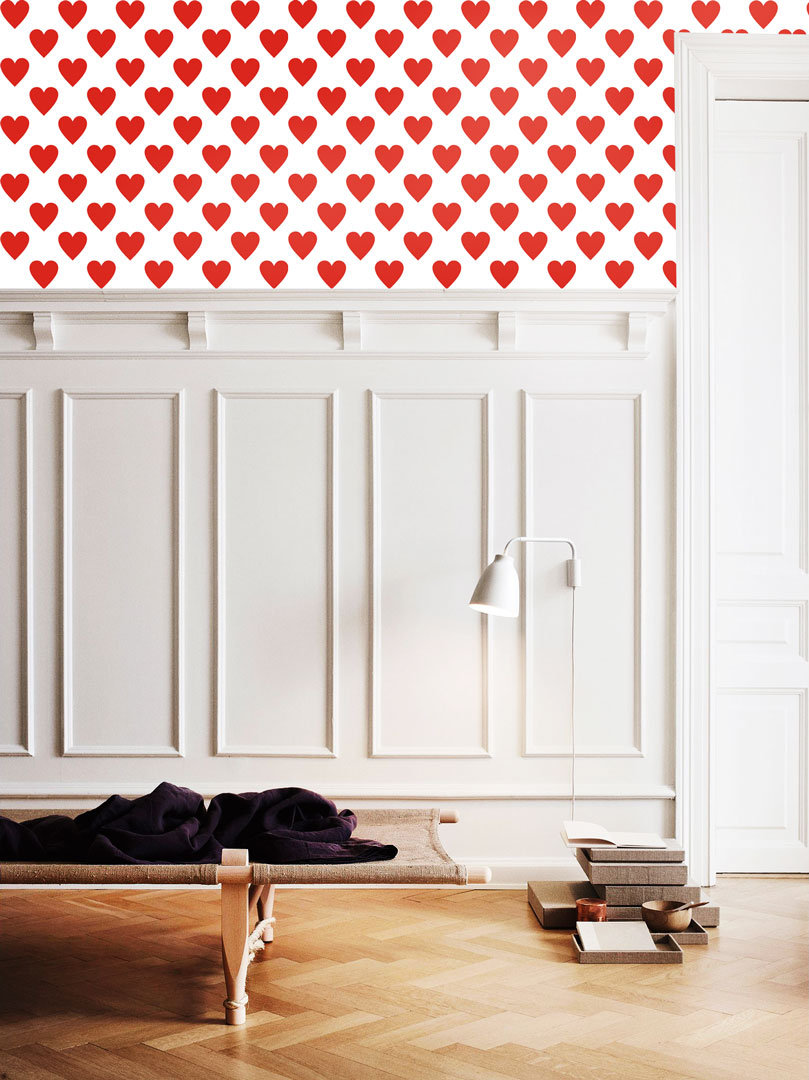 Bílá tapeta s červenými srdci, srdíčka 10 cm - Dekoori obrázek 4
