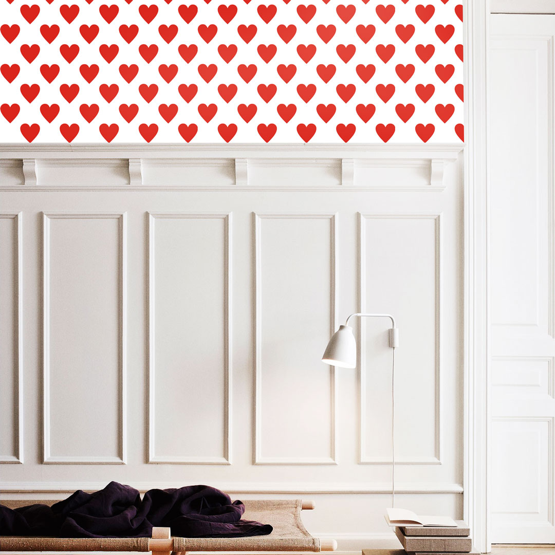 Bílá tapeta s červenými srdci, srdíčka 10 cm - Dekoori obrázek 2