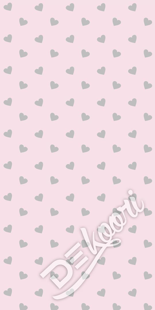 Jemná pastelově růžová tapeta s roztomilými šedými 5 cm srdíčky - Dekoori obrázek 3