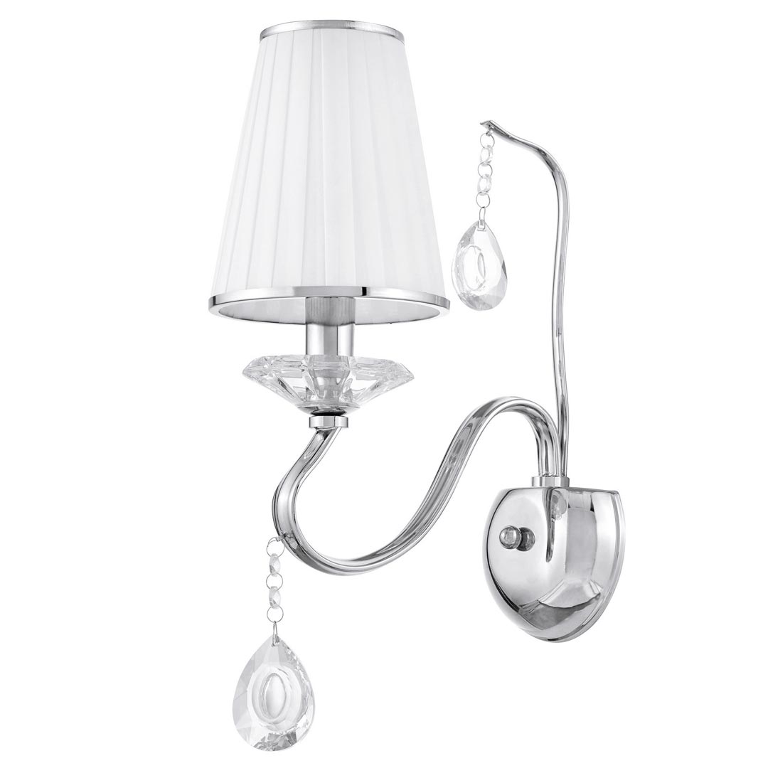 Nástěnná lampa s křišťálovými ověsy FINEZZIA W1, bílé stínidlo, stříbrné svítidlo na zeď - Lumina Deco obrázek 1