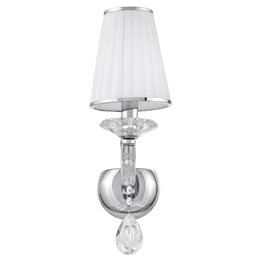 Nástěnná lampa s křišťálovými ověsy FINEZZIA W1, bílé stínidlo, stříbrné svítidlo na zeď - Lumina Deco obrázek 3