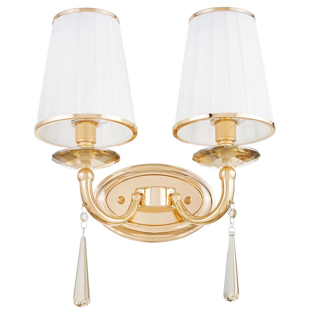 Zlatá nástěnná lampa FABIONE W2, dvojitá, křišťálová, klasická - Lumina Deco obrázek 2