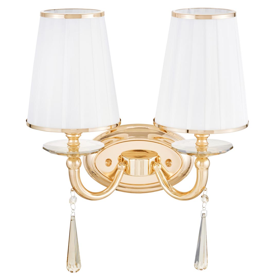 Zlatá nástěnná lampa FABIONE W2, dvojitá, křišťálová, klasická - Lumina Deco obrázek 1