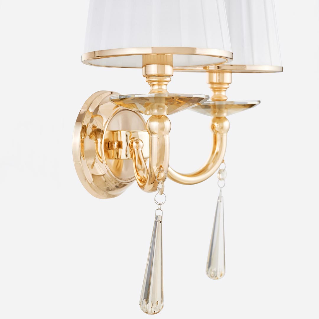 Zlatá nástěnná lampa FABIONE W2, dvojitá, křišťálová, klasická - Lumina Deco obrázek 4