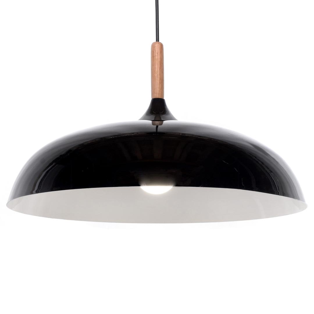 Černá moderní skandinávská stropní lampa VERSI, široké stínidlo, kov a dřevo - Lumina Deco obrázek 1