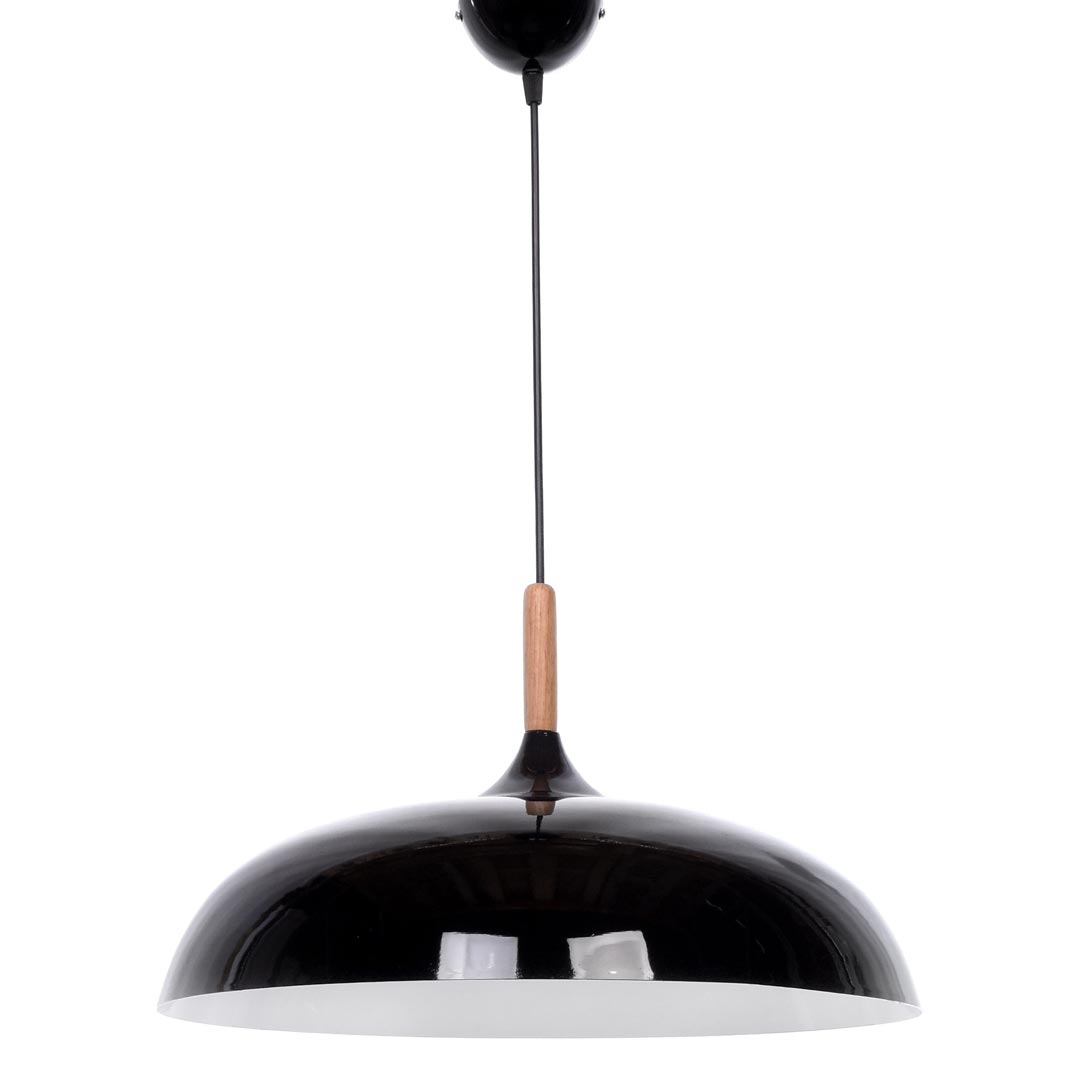 Černá moderní skandinávská stropní lampa VERSI, široké stínidlo, kov a dřevo - Lumina Deco obrázek 3