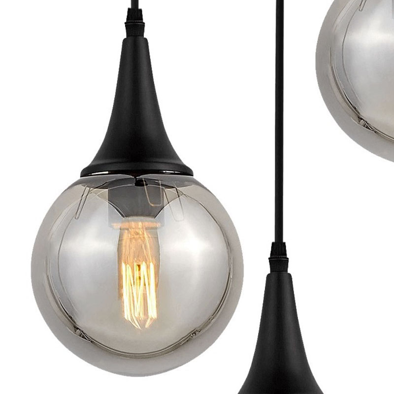 Viacbodová čierna závesná lampa ROCHERRO TRIO, sklenené gule v loftovom štýle - Lumina Deco obrázok 3