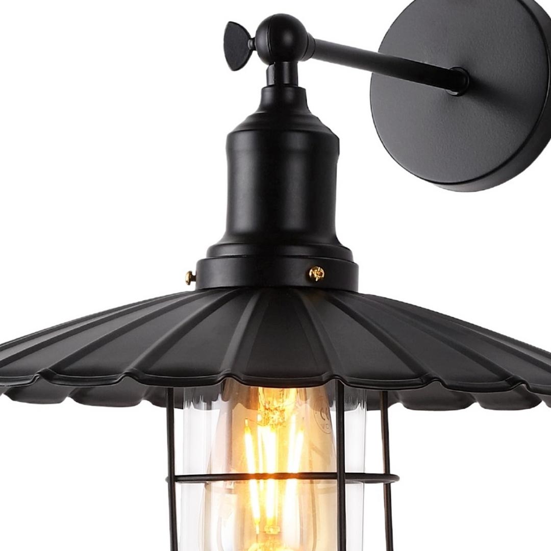 Czarna lampa ścienna, kinkiet loftowy z metalową siatką LATARO - Lumina Deco zdjęcie 3