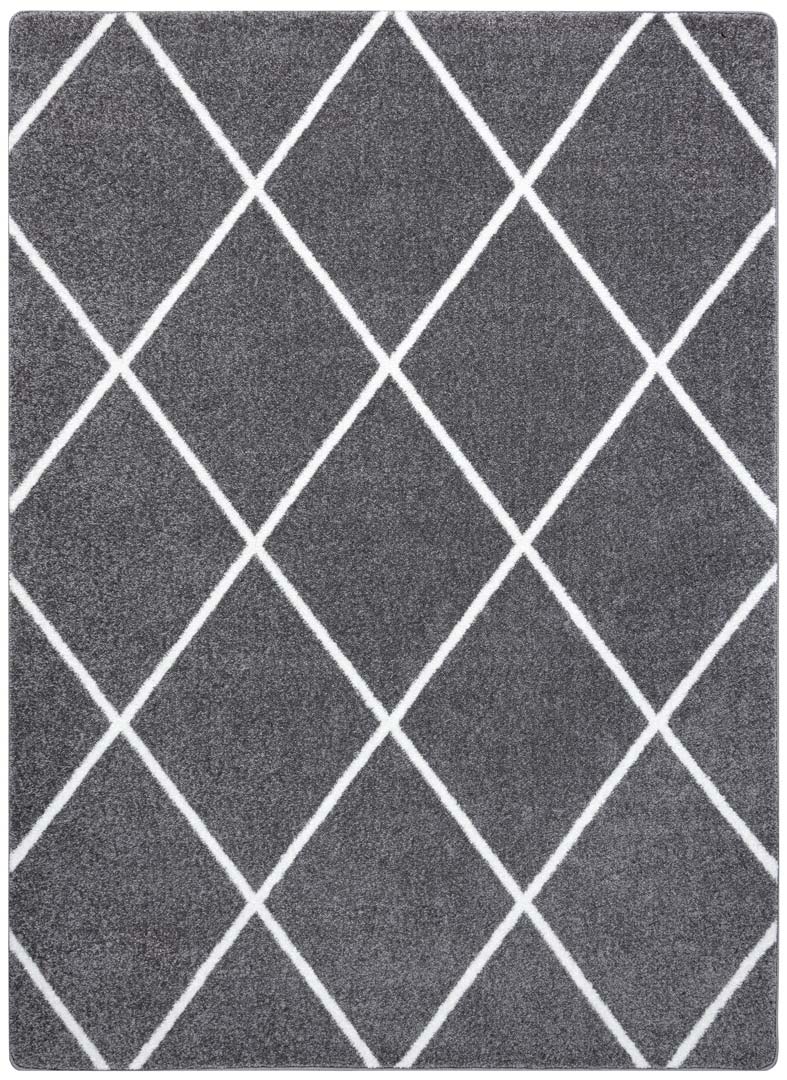 Elegantný škandinávsky koberec do obývacej izby alebo do spálne, tmavosivý s bielou kosoštvorcovou sieťou - Dywany Łuszczów obrázok 1