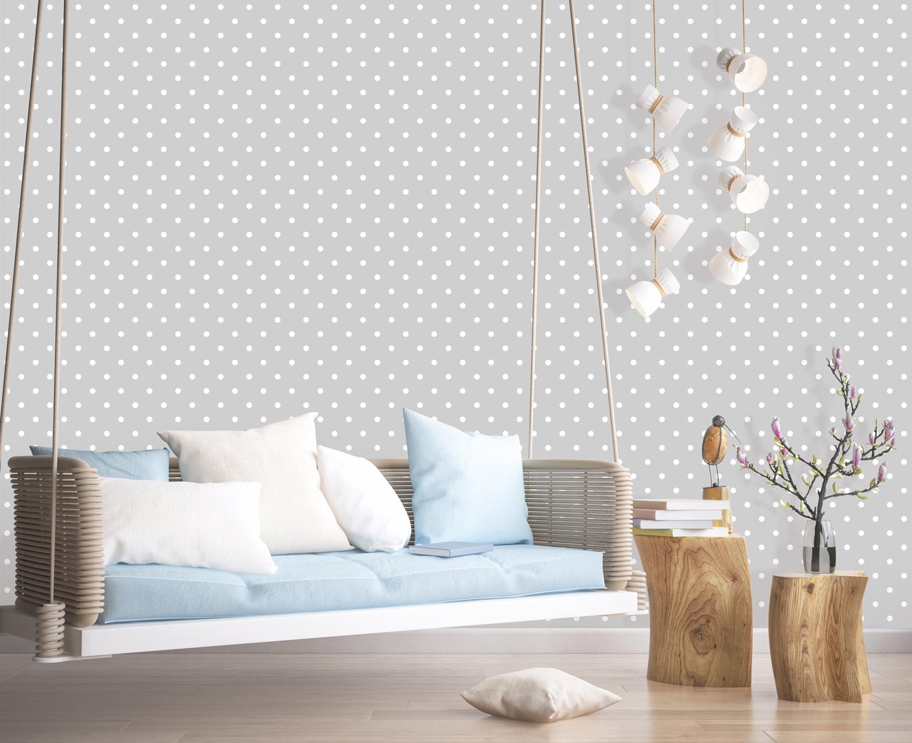Grey and white mini 2 cm dots wallpaper - Dekoori image 2
