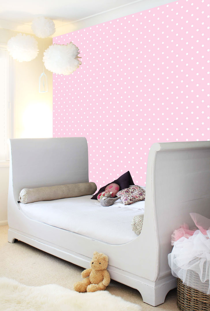 Pink and white mini 2 cm dots wallpaper - Dekoori image 4