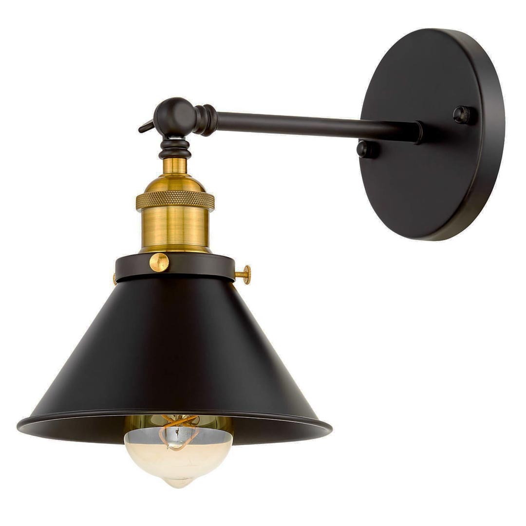 Loft black wall lamp with gold accessories, metal shade, industrial design - GUBI W1 - Lumina Deco image 1