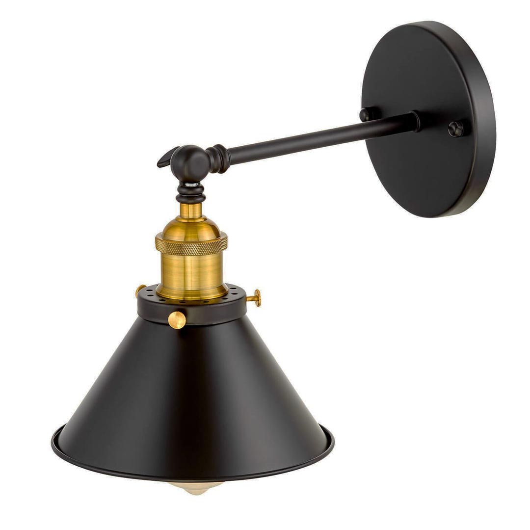 Loft black wall lamp with gold accessories, metal shade, industrial design - GUBI W1 - Lumina Deco image 2