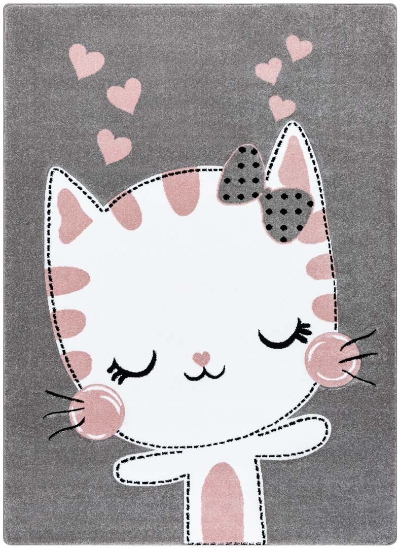 Miękki dziecięcy dywan kotek, szary-biały-różowy dla dziewczynki - PETIT KITTY - Dywany Łuszczów zdjęcie 1