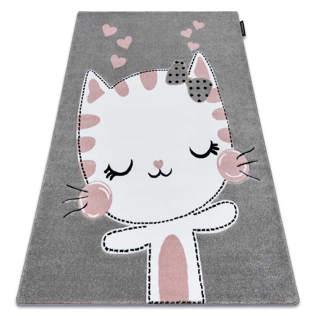 Mäkký detský koberec: mačka, mačička, sivý-biely-ružový pre dievčatko - PETIT KITTY - Dywany Łuszczów obrázok 2