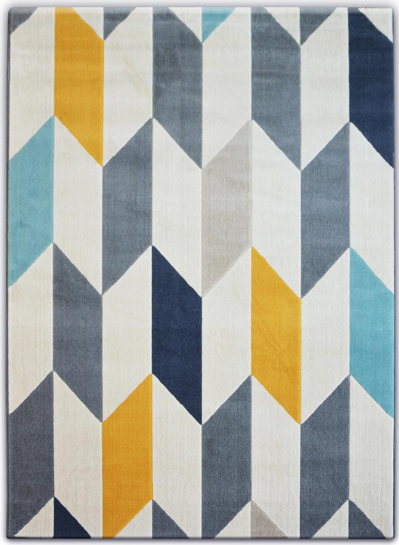 Młodzieżowy dywan w romby żółte, szare, niebieskie i kremowe, geometryczny nowoczesny wzór - JODEŁKA - Dywany Łuszczów zdjęcie 1