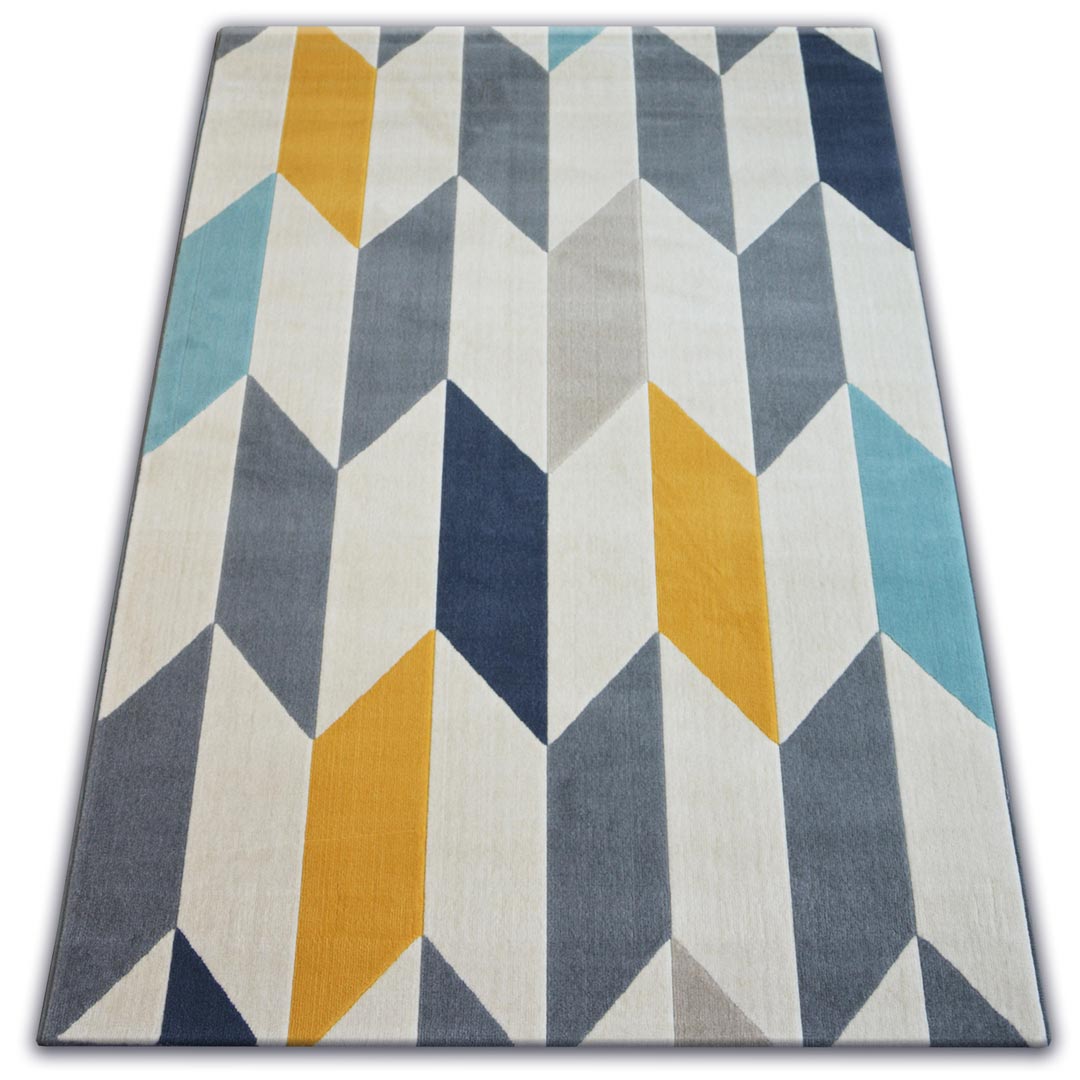 Młodzieżowy dywan w romby żółte, szare, niebieskie i kremowe, geometryczny nowoczesny wzór - JODEŁKA - Dywany Łuszczów zdjęcie 2