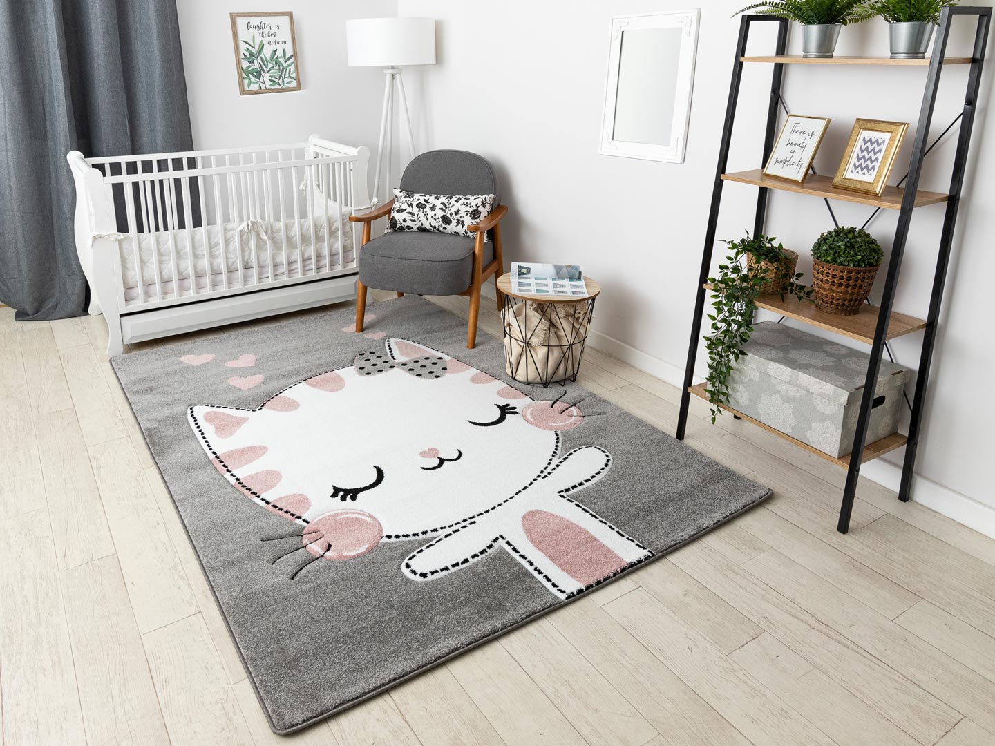 Mäkký detský koberec: mačka, mačička, sivý-biely-ružový pre dievčatko - PETIT KITTY - Dywany Łuszczów obrázok 4