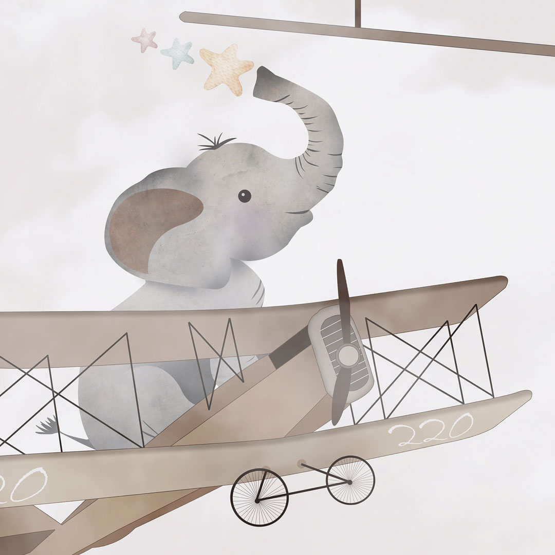 Tapeta na ścianę dla dzieci PODRÓŻ AWIONETKĄ - latające zwierzęta w samolotach ze śmigłami - Dekoori zdjęcie 3