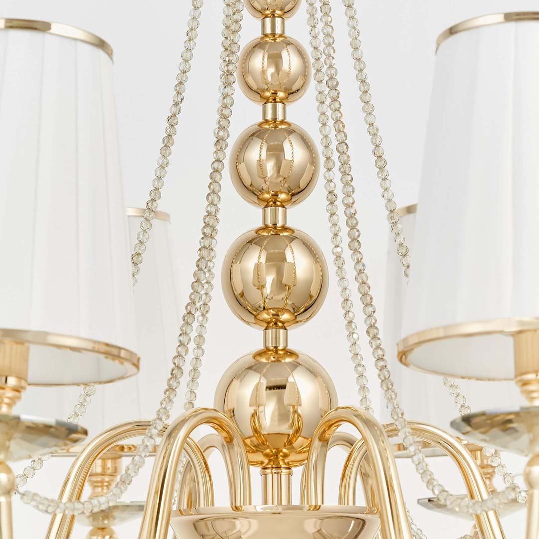 Zlatý klasický křišťálový lustr FABIONE W6 se šesti rameny, na řetízku - Lumina Deco obrázek 4