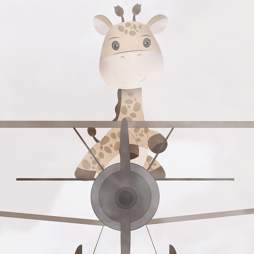 Tapeta na stenu pre deti, CESTOVANIE LETÚNOM, lietajúce zvieratá v lietadlách s vrtuľami - Dekoori obrázok 4