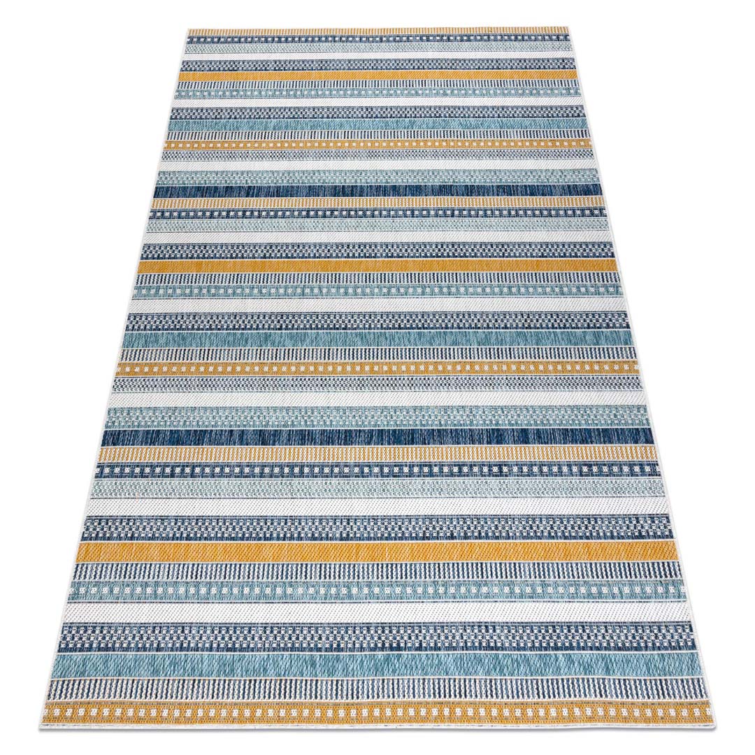 Žlutý a modrý pruhovaný koberec, provázkový, šňůrkový, boho, etno, skandinávský - Dywany Łuszczów obrázek 2