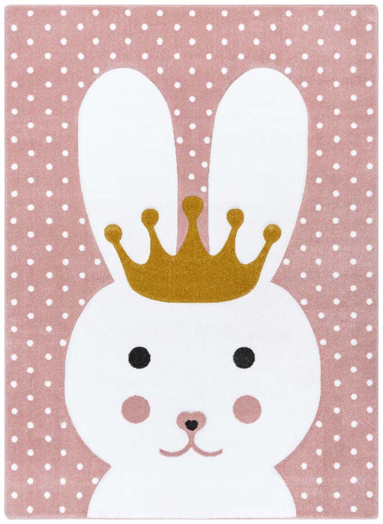 Ružový koberec pre dievčatko, s králikom a bodkami, svetlý pastelový vzor - Dywany Łuszczów obrázok 1