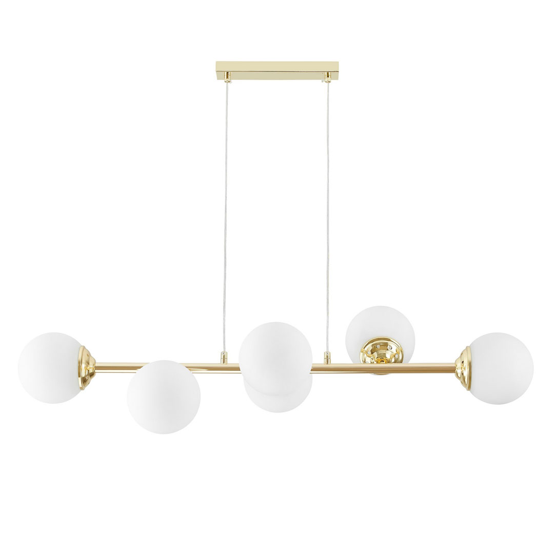 Zlaté svietidlo, luster na lanku, s podlhovastou krytkou a sklenenými guľami, klasická zlatá farba - FINO - Lampit obrázok 1
