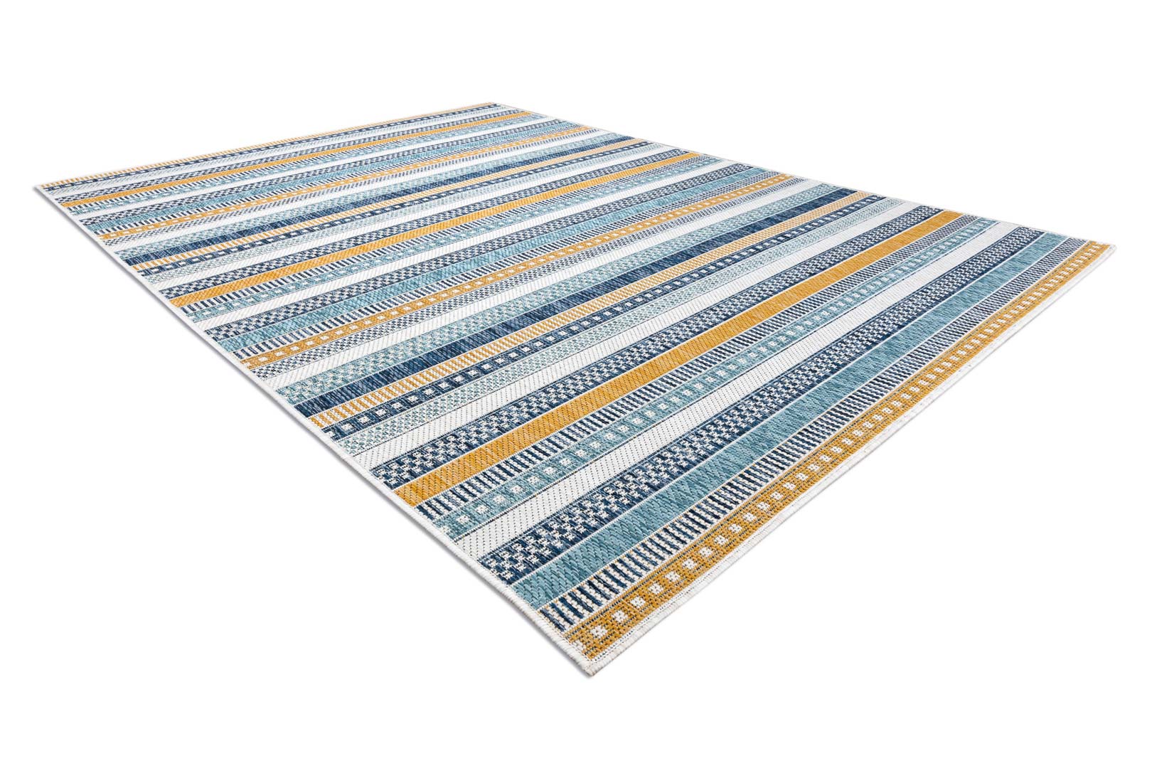 Žlutý a modrý pruhovaný koberec, provázkový, šňůrkový, boho, etno, skandinávský - Dywany Łuszczów obrázek 3