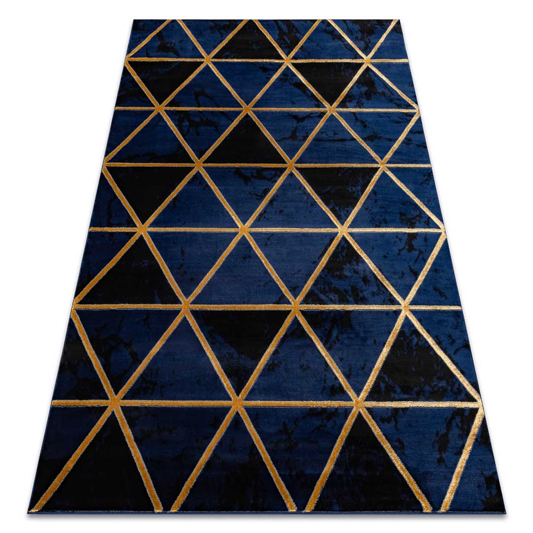 Elegantní tmavě modrý koberec geometrický vzor se zlatými trojúhelníky, černý mramor - Dywany Łuszczów obrázek 2