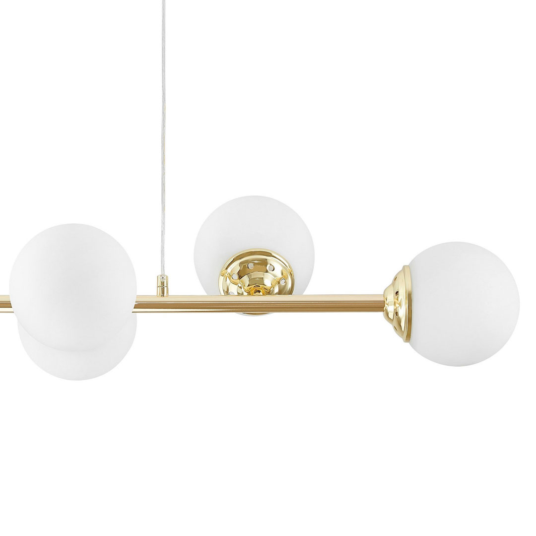 Zlaté svítidlo, lustr na lanku, s podlouhlou krytkou a skleněnými koulemi, klasická zlatá barva - FINO - Lampit obrázek 4