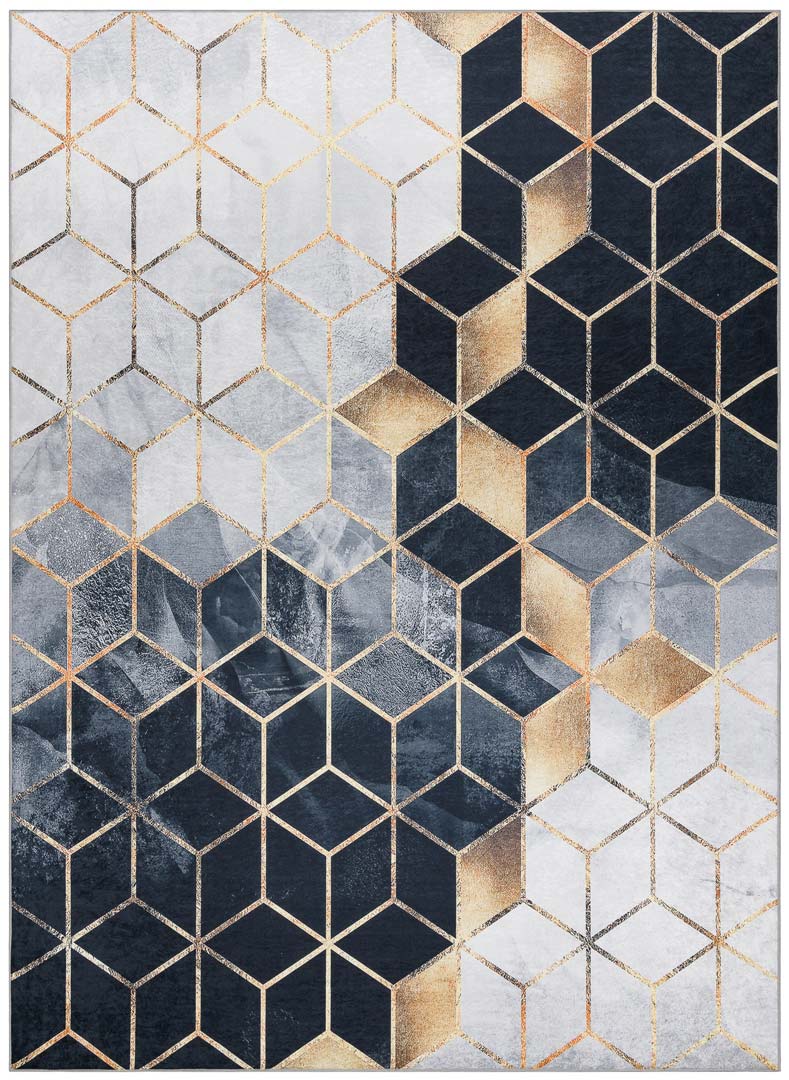 Stylový koberec glamour černé, zlaté a šedé kostky, do obývacího pokoje - Dywany Łuszczów obrázek 1