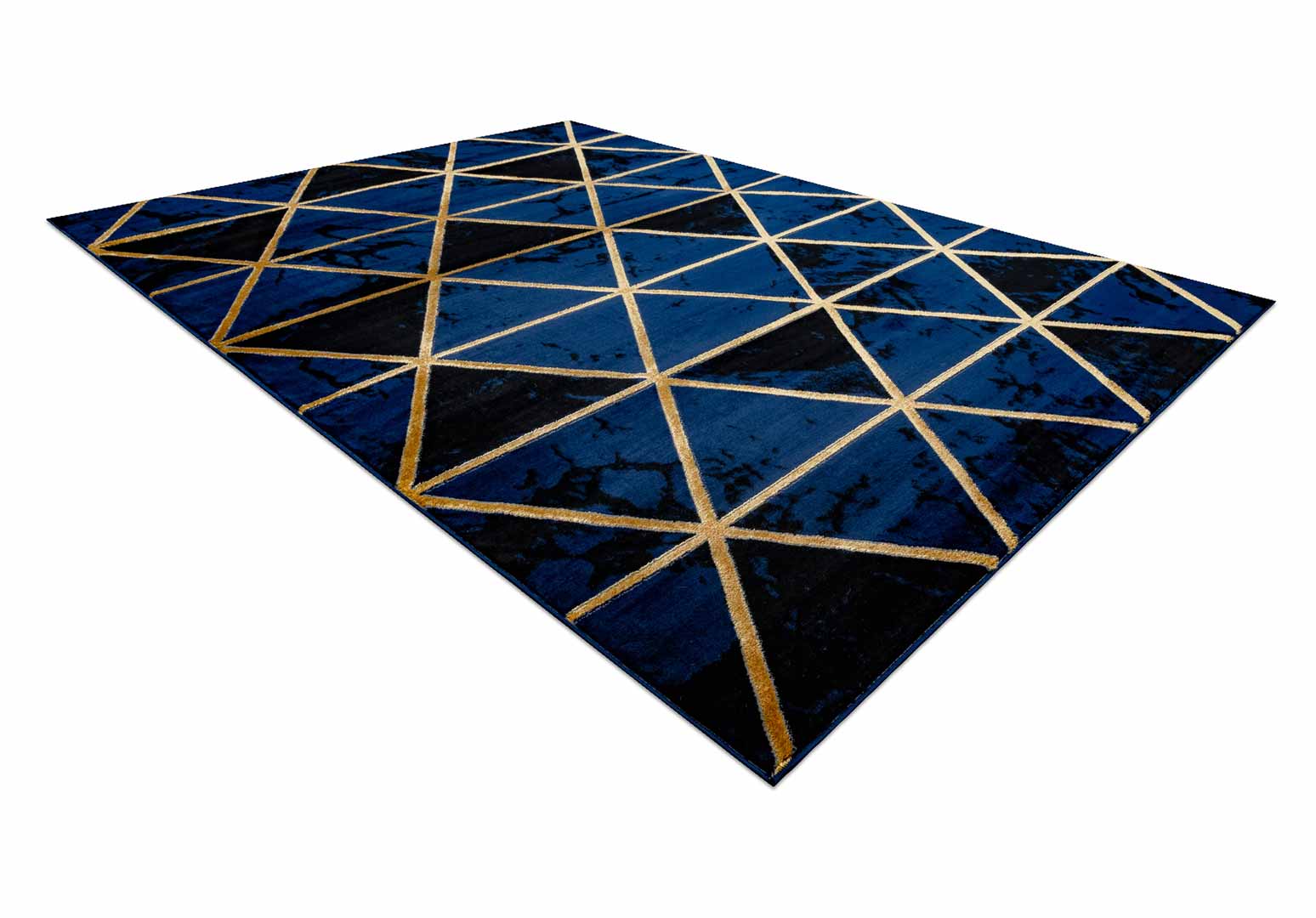 Elegantní tmavě modrý koberec geometrický vzor se zlatými trojúhelníky, černý mramor - Dywany Łuszczów obrázek 3