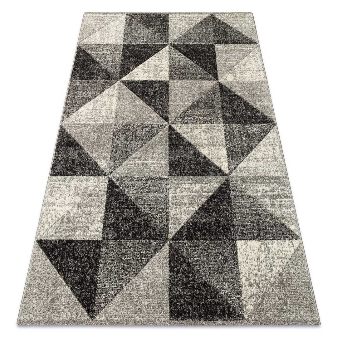 Syntetický tmavý koberec s geometrickým vzorem a imitací opotřebení, trojúhelníky a čtverce - Dywany Łuszczów obrázek 2