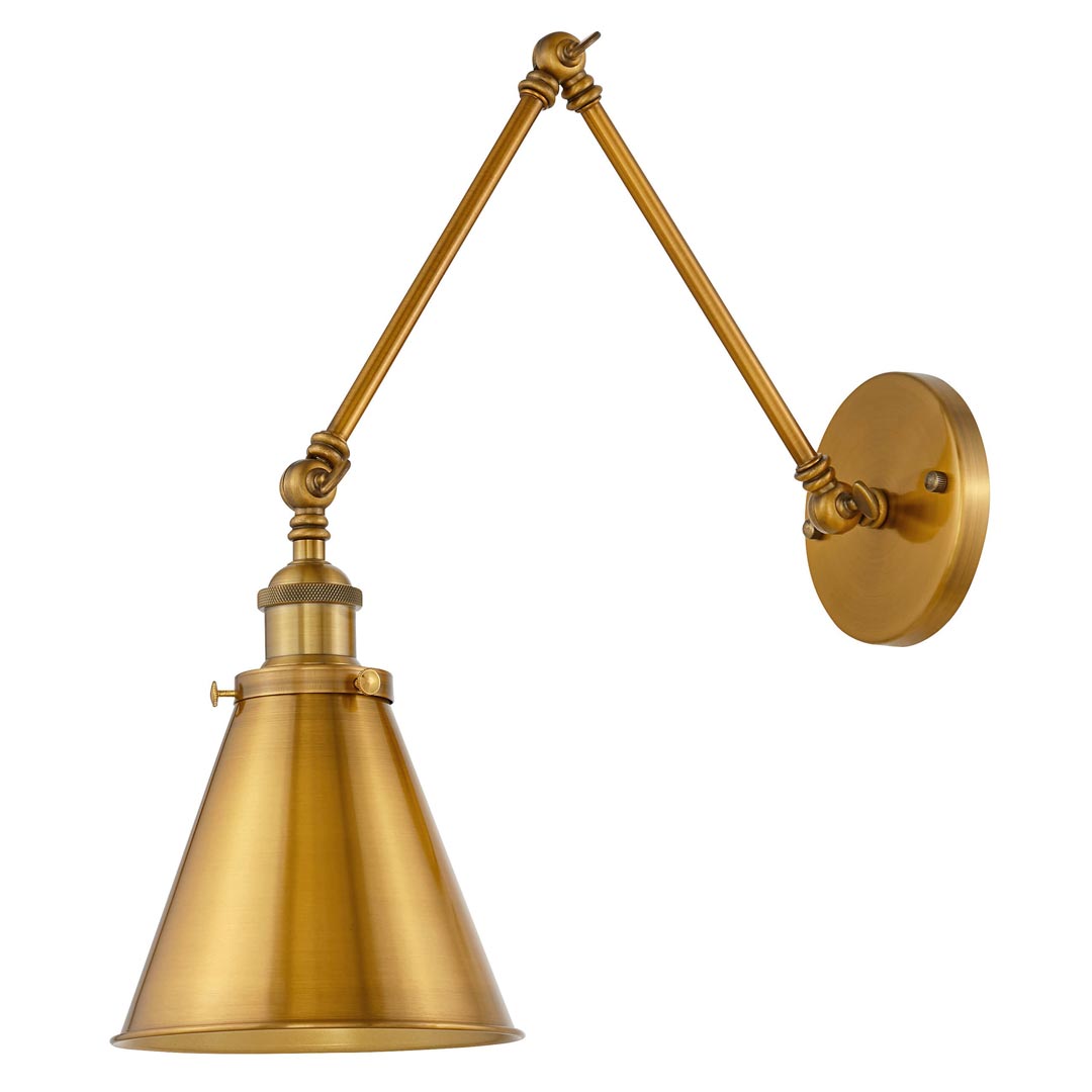 Loftová nástěnná lampa kloubová RUBI W2 kuželové stínítko kovové zlatá mosaz retro - Lumina Deco obrázek 3