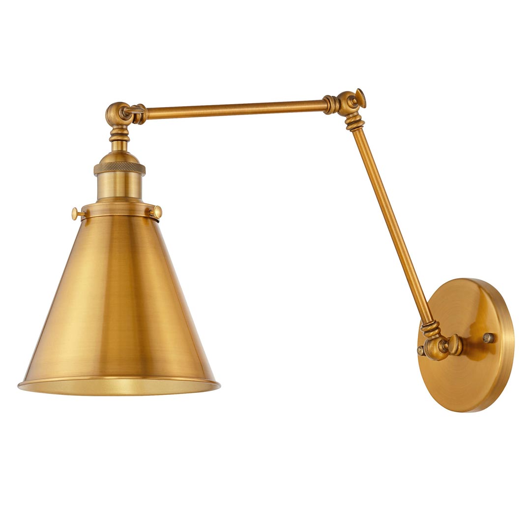 Loftová nástěnná lampa kloubová RUBI W2 kuželové stínítko kovové zlatá mosaz retro - Lumina Deco obrázek 1