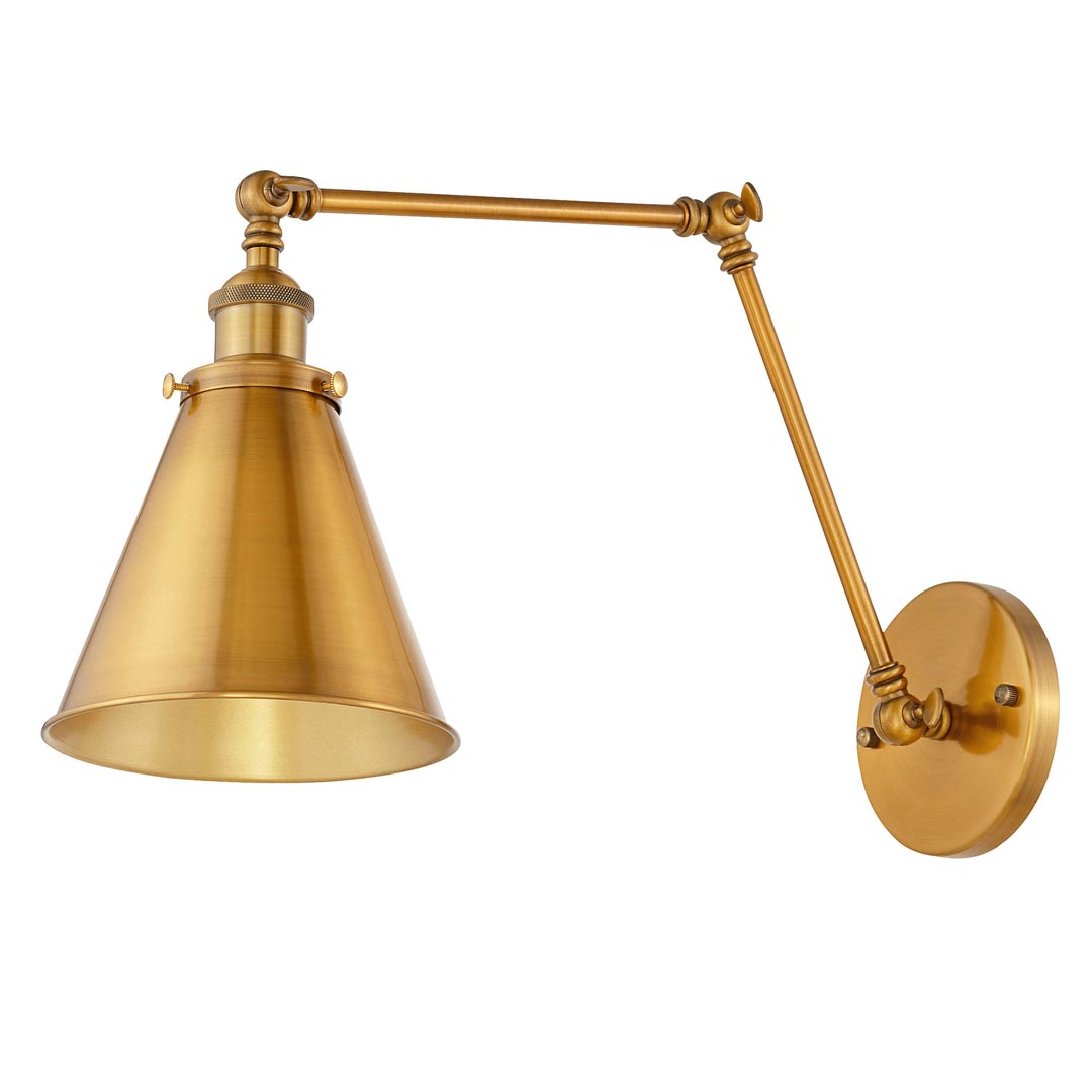 Loftová nástěnná lampa kloubová RUBI W2 kuželové stínítko kovové zlatá mosaz retro - Lumina Deco obrázek 2