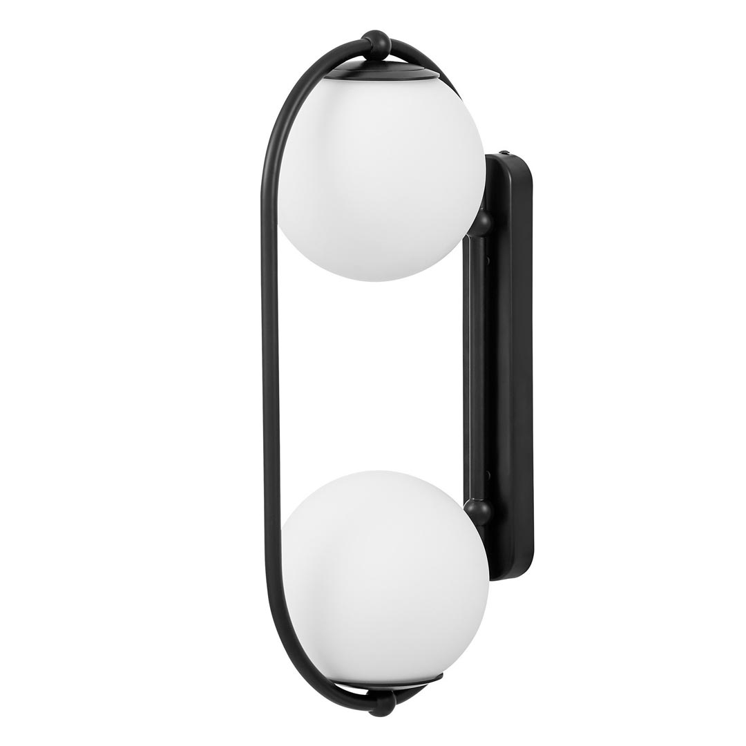 Designerski, czarny kinkiet ze szklanymi, białymi kloszami PANARI W2 - Lumina Deco zdjęcie 1