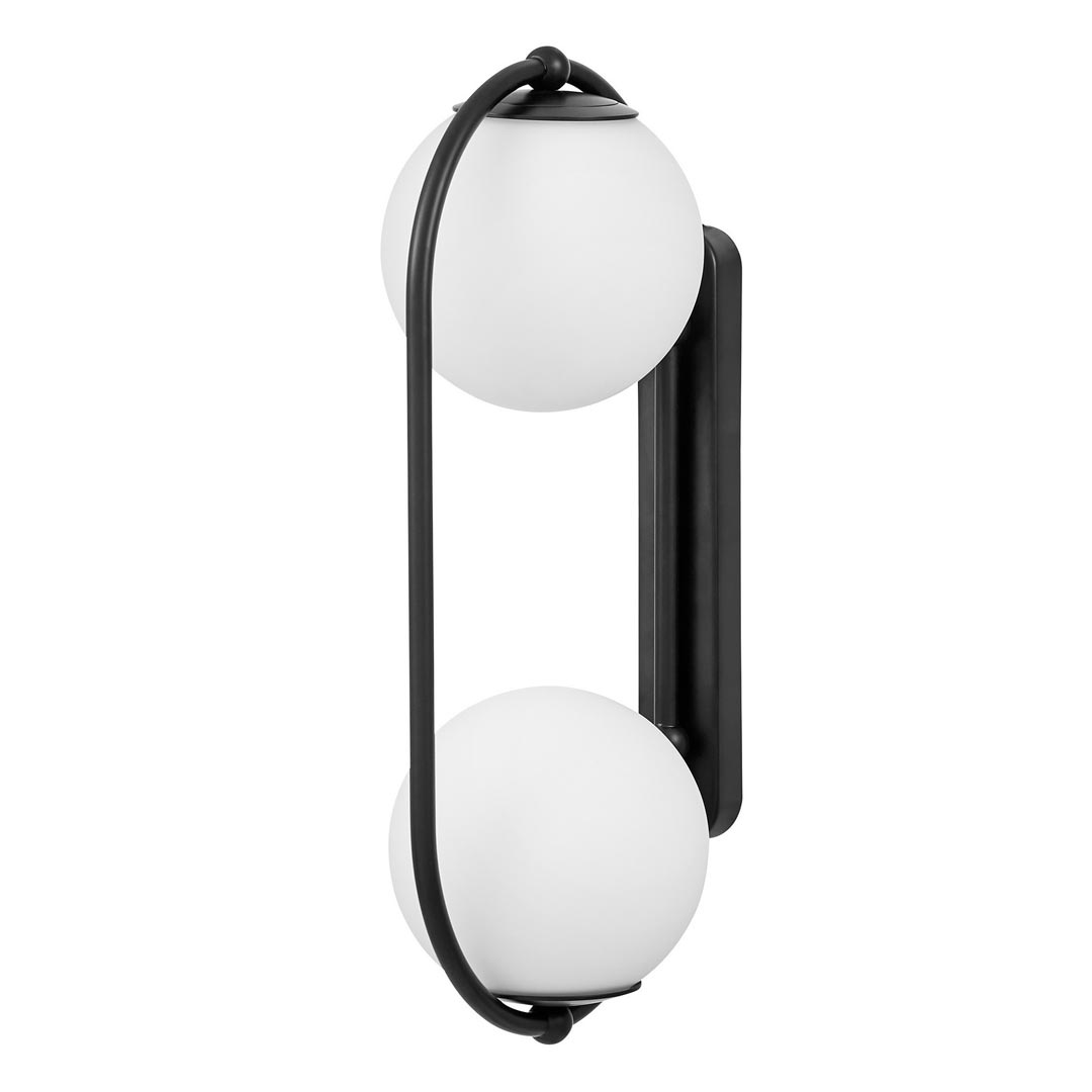 Designerski, czarny kinkiet ze szklanymi, białymi kloszami PANARI W2 - Lumina Deco zdjęcie 2
