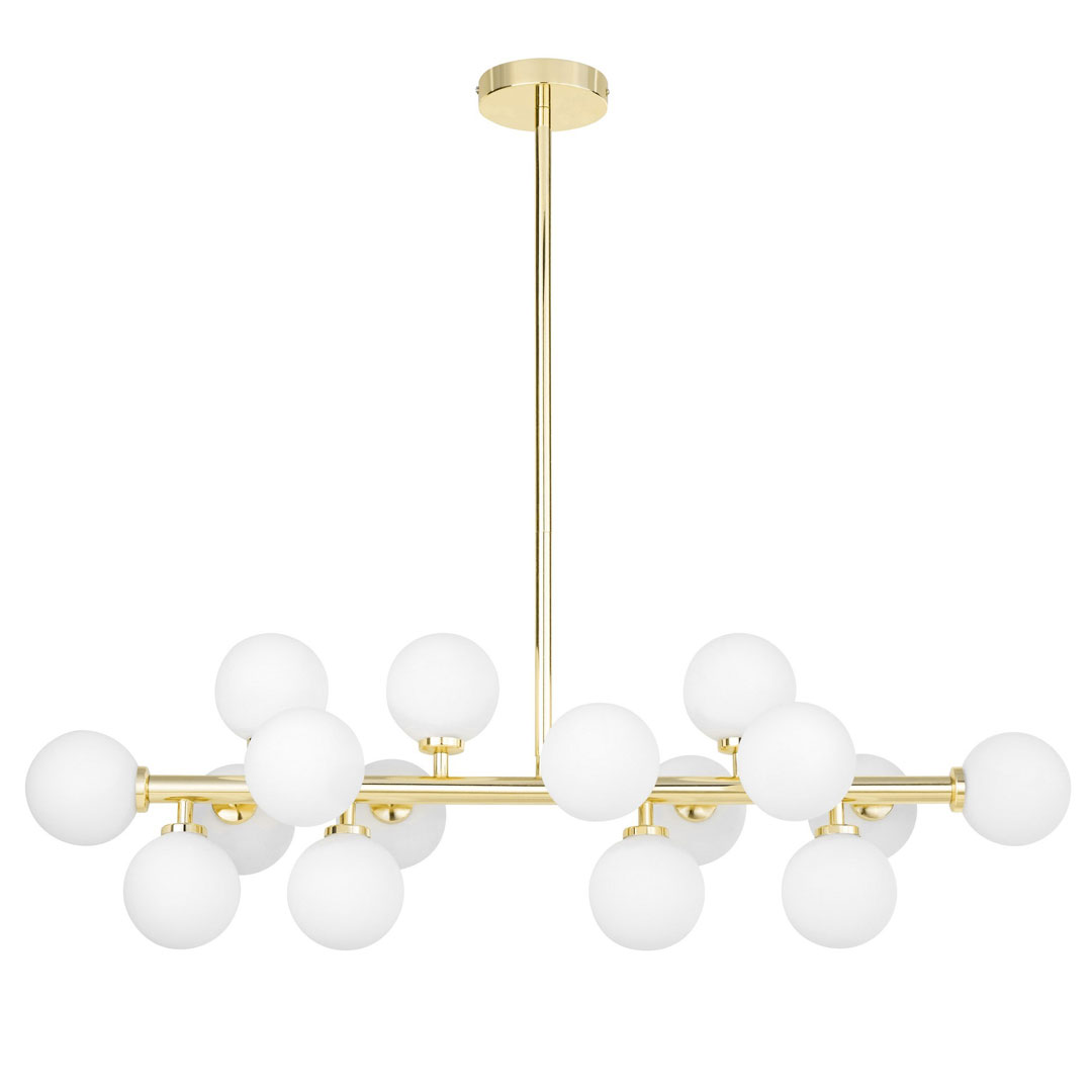Golden pendant lamp, white glass balls, modern chandelier, classic gold - PETRICA - Lumina Deco image 1