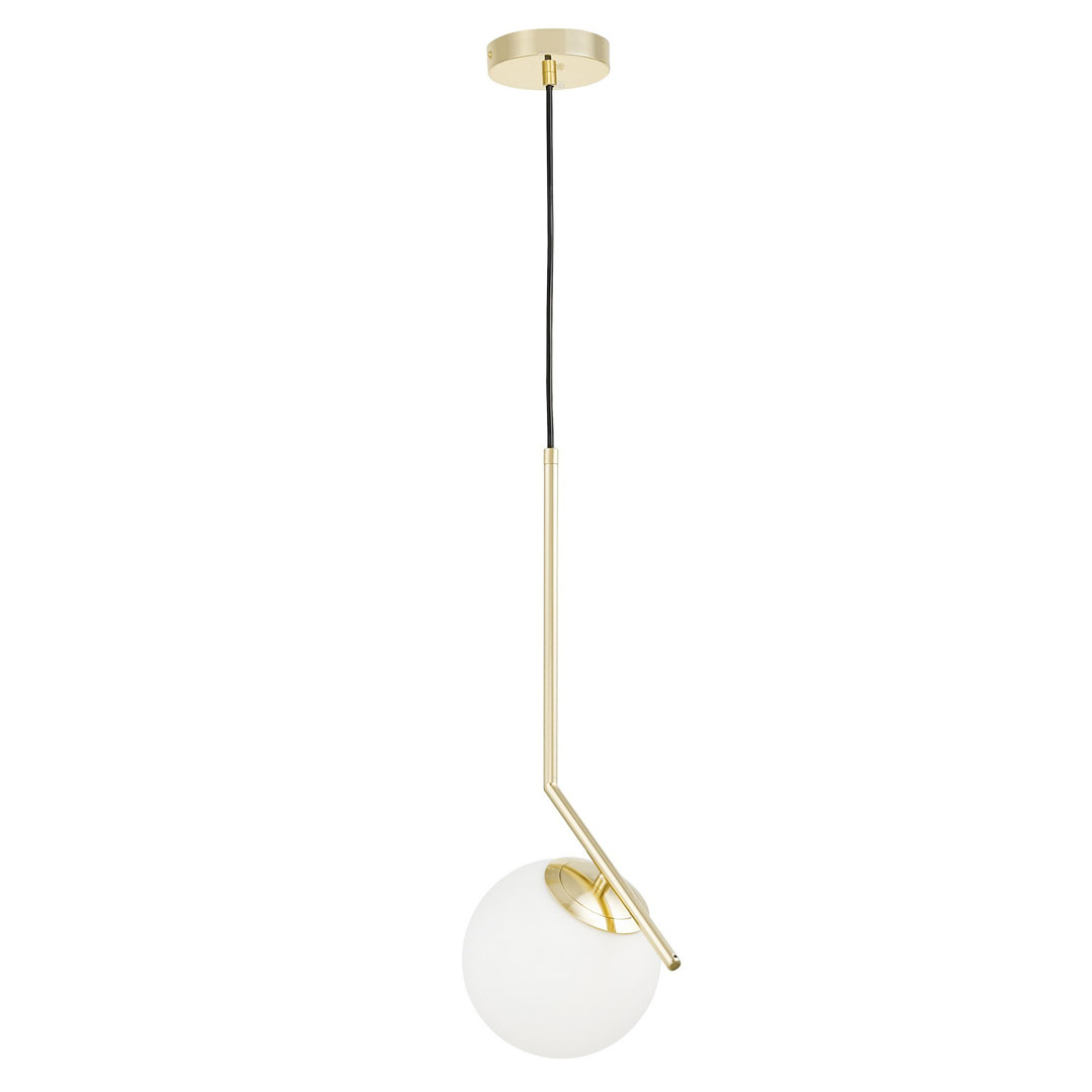 Golden pendant lamp, white glass ball, designer arm, classic gold - SORENTO image 2