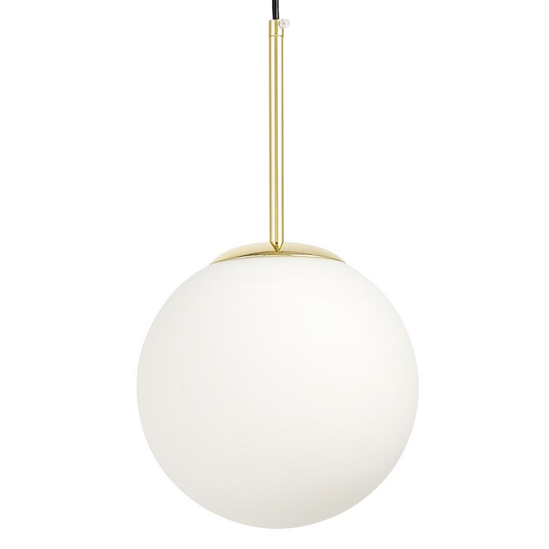 Elegancka wisząca lampa, złoto klasyczne, biały klosz, szklana kula, pionowy zwis, styl glamour - FREDICA - Lumina Deco zdjęcie 1