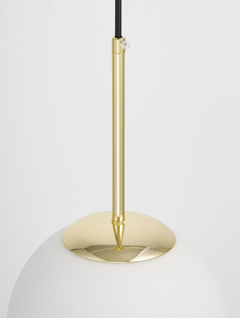 Elegancka wisząca lampa, złoto klasyczne, biały klosz, szklana kula, pionowy zwis, styl glamour - FREDICA - Lumina Deco zdjęcie 4