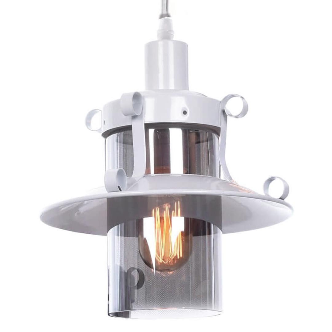 Skleněná závěsná lampa CAPRI W1 bílá kovová industriální průmyslová nastavitelná - Lumina Deco obrázek 1